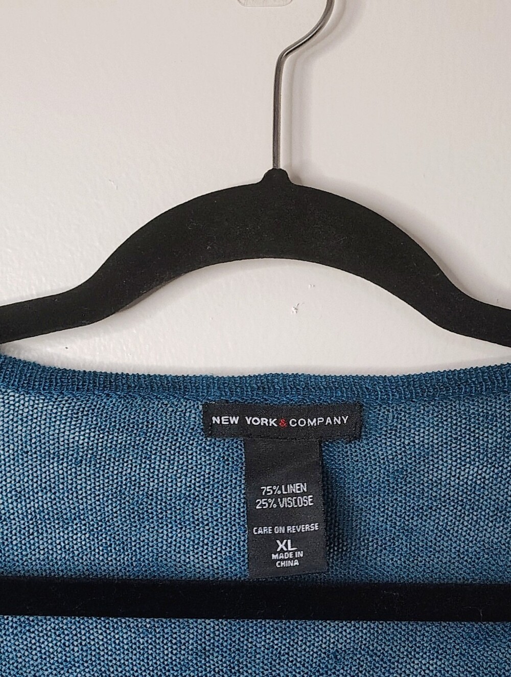 New York & Company Linen-Blend Teal Scoop Neck Sweater - Picture 2 of 4